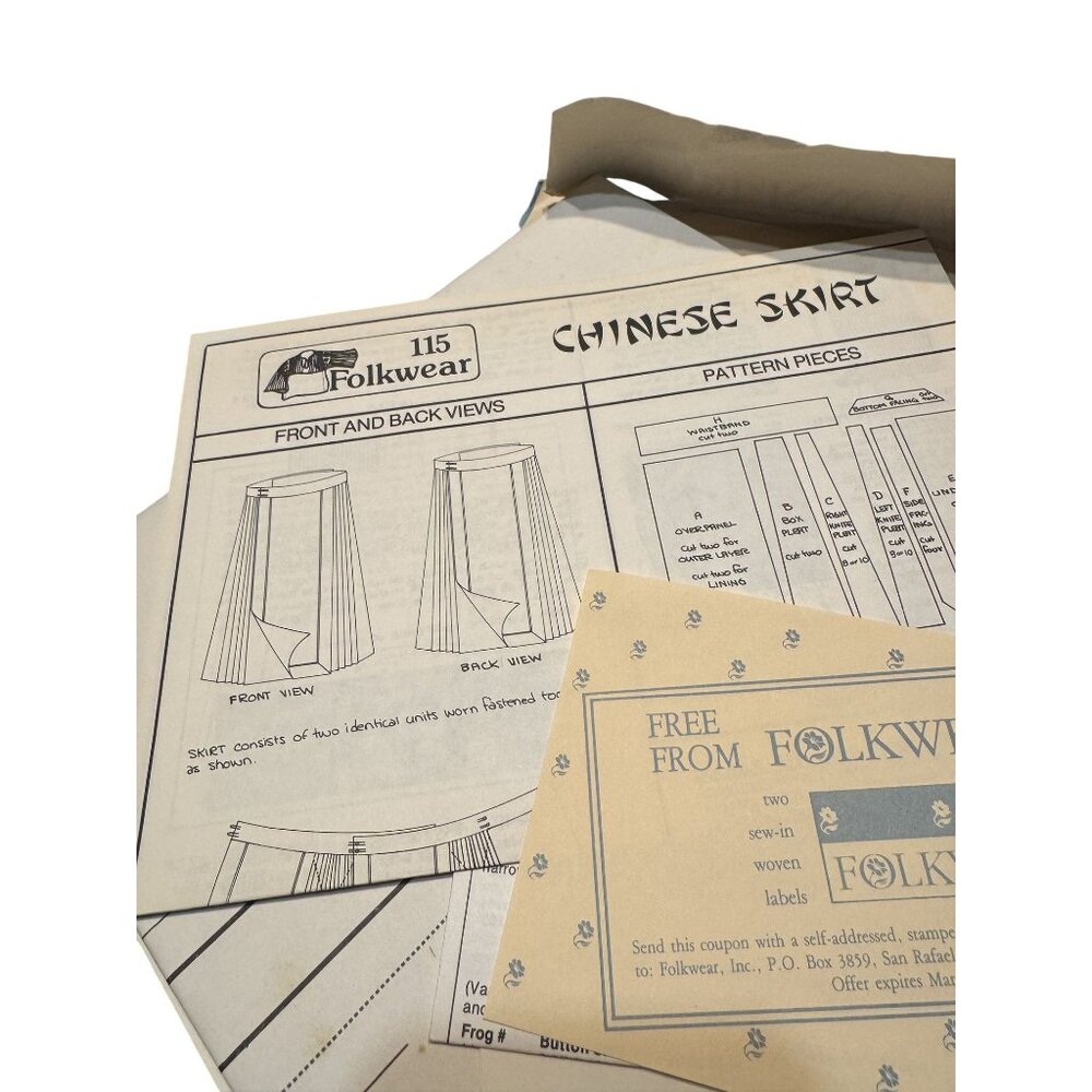 Folkwear 115 Chinese Skirt Sewing Pattern 1982 Low-Calf Length Sizes Petite-XL - Picture 10 of 11